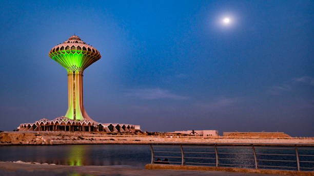 The al Khobar water tower photographed after dusk Saudi Arabia